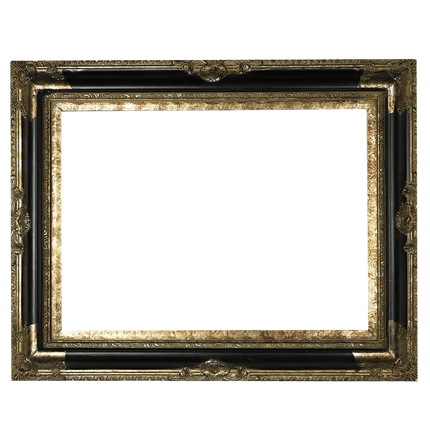 barokke foto lijst met zwart en goudkleurige decoratieve accenten