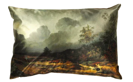 Rechthoekige sierkussen met duister landschap en dramatische wolken, botanisch design