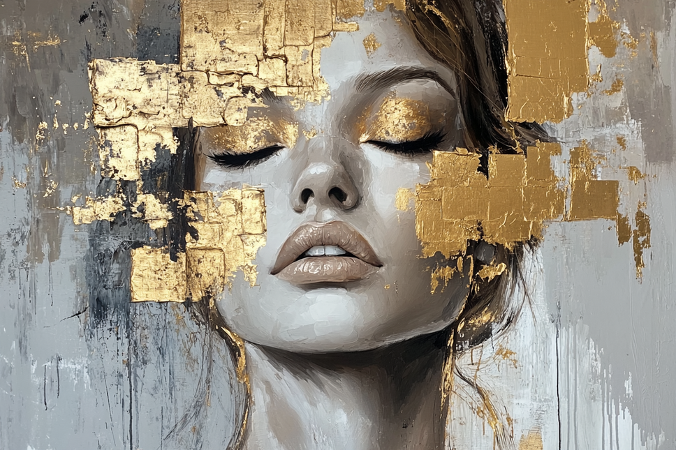 Schilderij 'Bladgoud Vrouw 3.0'