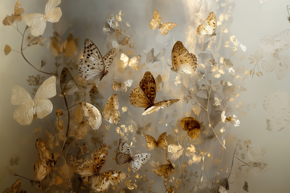 Schilderij 'The golden flowers 3.0'