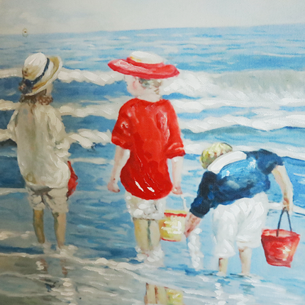 Handgeschilderd Canvas 'Wandeling op strand'