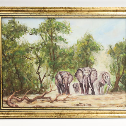 Handgeschilderd Schilderij 'Kudde Olifanten'