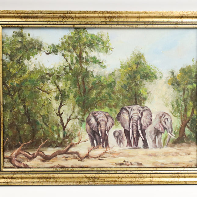 Handgeschilderd Schilderij 'Kudde Olifanten'