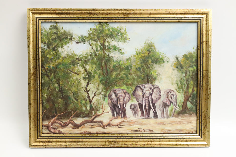 Handgeschilderd Schilderij 'Kudde Olifanten'