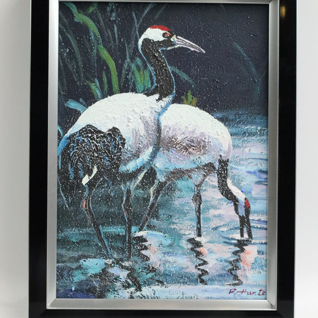 Handgeschilderd Schilderij 'Japanse Kraanvogels'