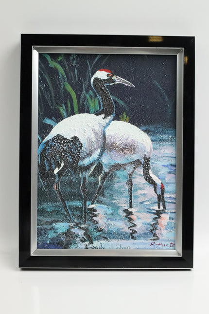 Handgeschilderd Schilderij 'Japanse Kraanvogels'