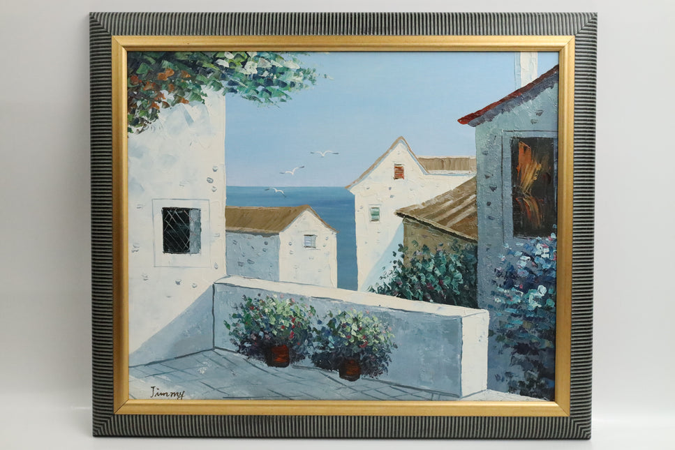 Handgeschilderd Schilderij 'Dorpje aan de Kust'