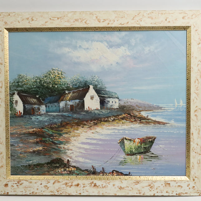 Handgeschilderd Schilderij 'Bootje aan de Kust'