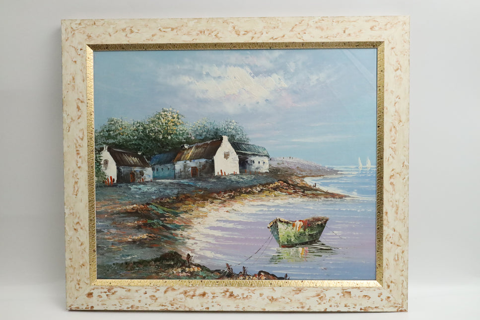 Handgeschilderd Schilderij 'Bootje aan de Kust'