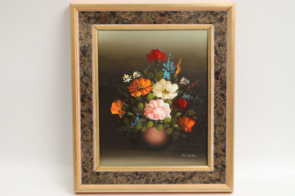 Handgeschilderd Schilderij 'Wit met Rode Bloemen'