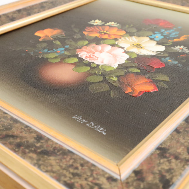 Handgeschilderd Schilderij 'Wit met Rode Bloemen'