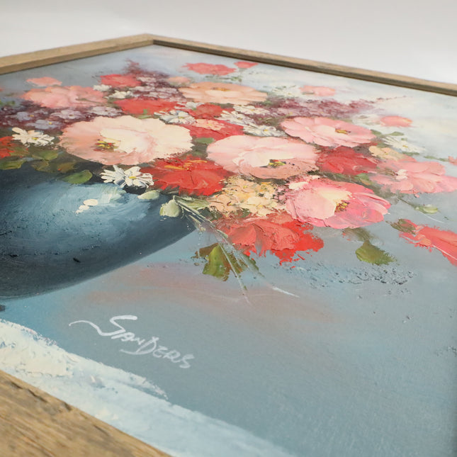 Handgeschilderd Schilderij 'Rood met Roze Bloemen'