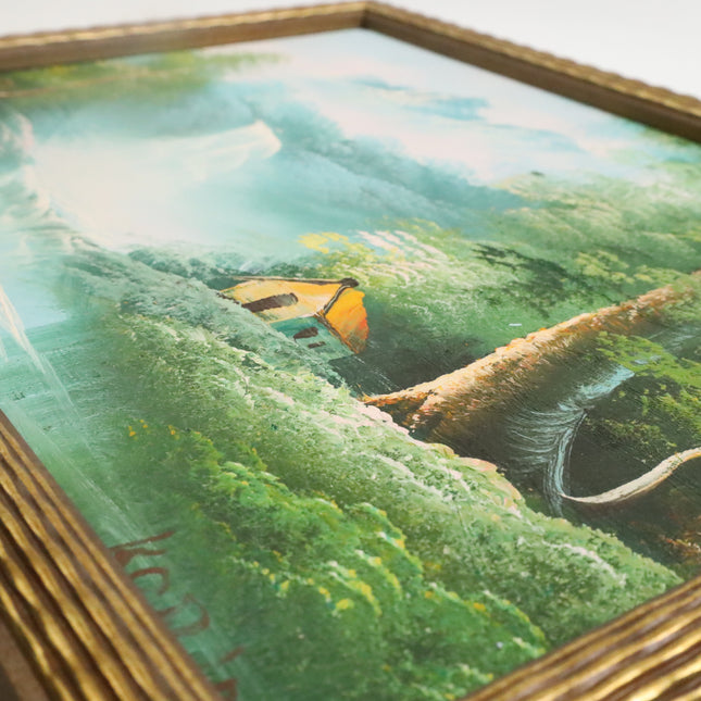 Handgeschilderd Schilderij 'Huisje bij Waterval'