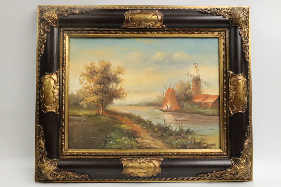 Handgeschilderd Schilderij 'Rivier aan de molen'