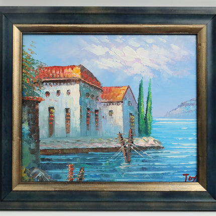 Handgeschilderd Schilderij 'Villa aan het water'