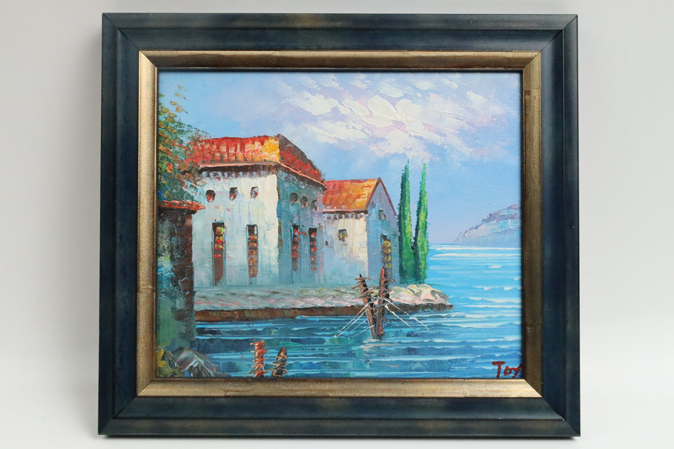 Handgeschilderd Schilderij 'Villa aan het water'