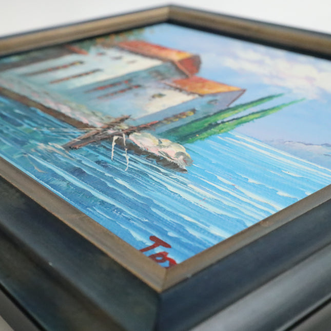 Handgeschilderd Schilderij 'Villa aan het water'