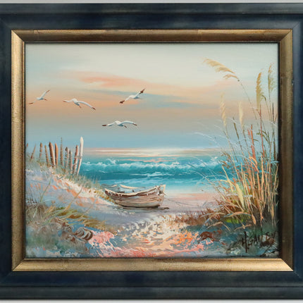 Handgeschilderd Schilderij 'Bootje op het strand'