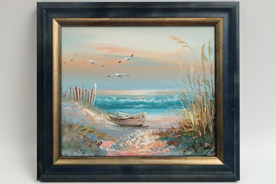 Handgeschilderd Schilderij 'Bootje op het strand'