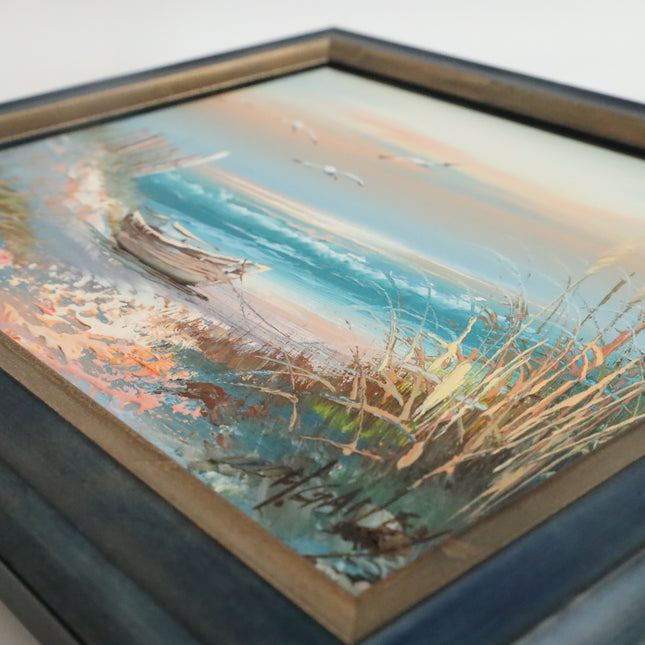 Handgeschilderd Schilderij 'Bootje op het strand'