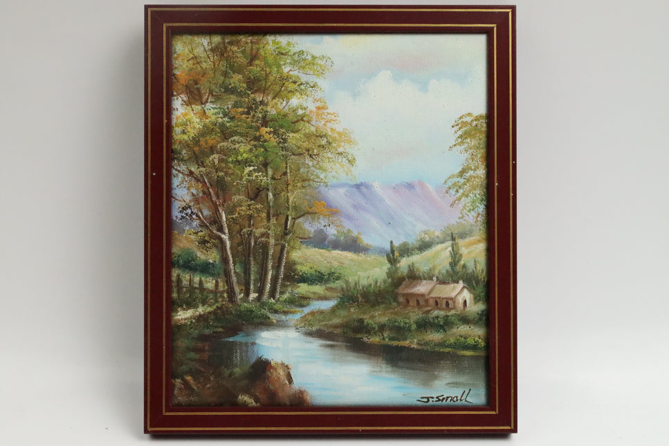 Handgeschilderd Schilderij 'Huisje aan de rivier'