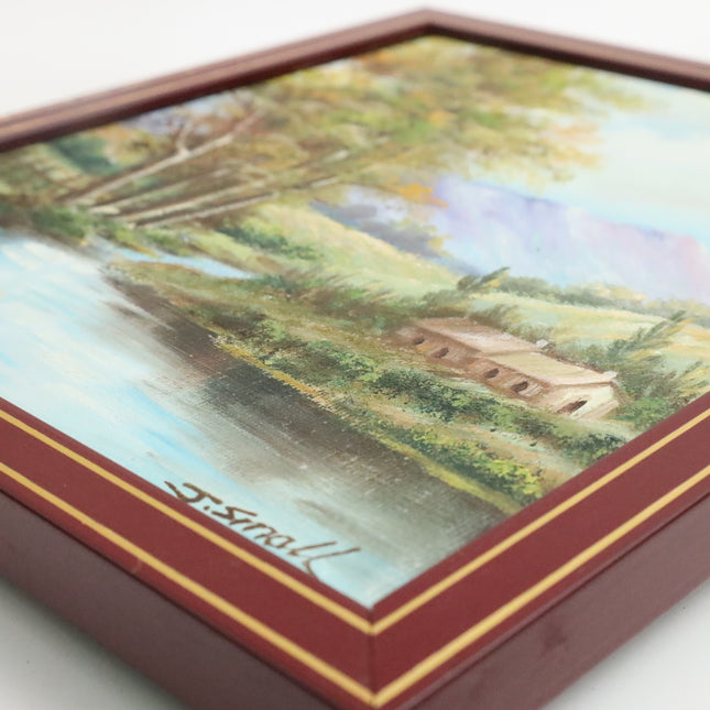 Handgeschilderd Schilderij 'Huisje aan de rivier'