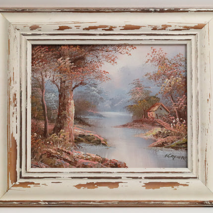 Handgeschilderd Schilderij 'Huisje aan de Rivier'