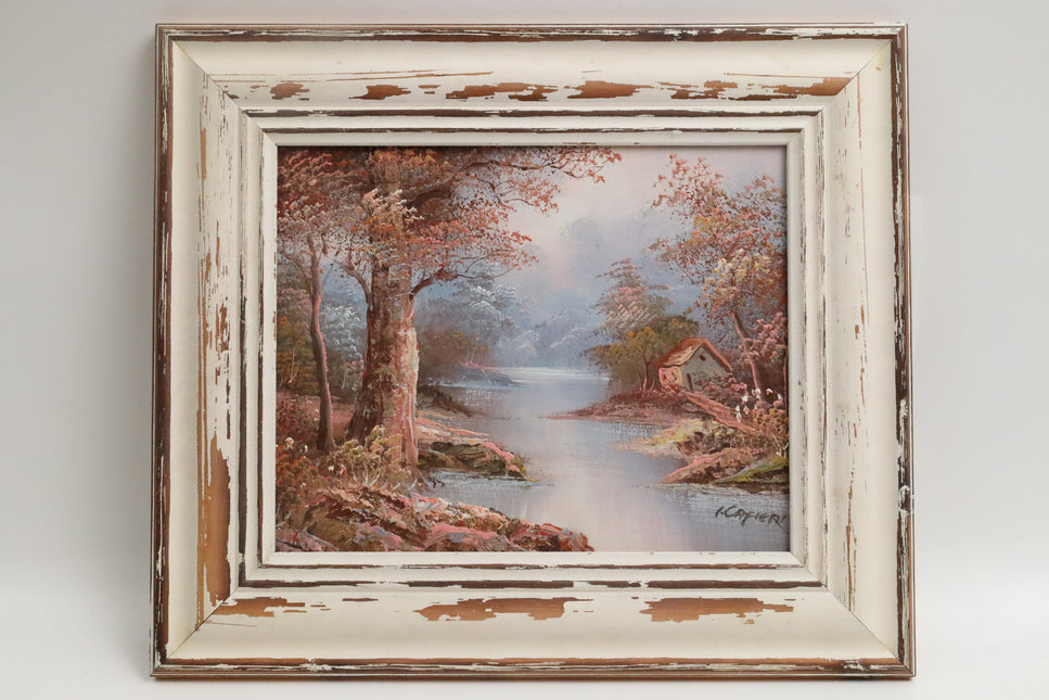 Handgeschilderd Schilderij 'Huisje aan de Rivier'