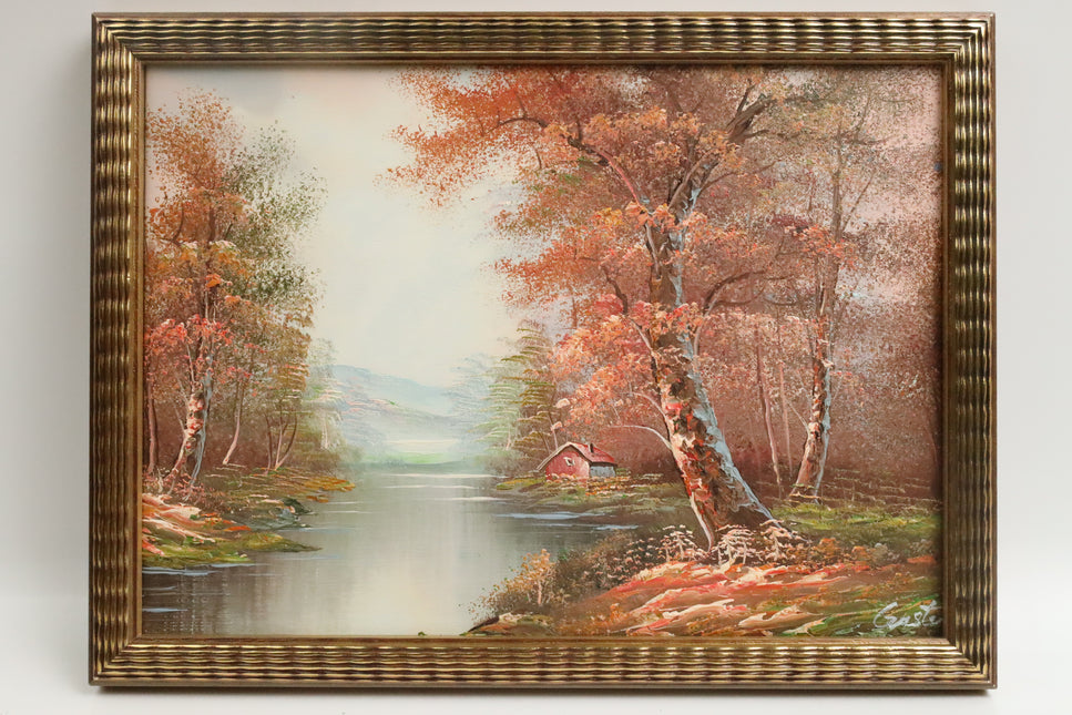 Handgeschilderd Schilderij 'Huisje aan de Rivier'