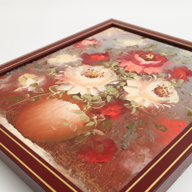 Handgeschilderd Schilderij 'Roze met witte Bloemen'