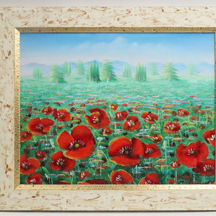 Handgeschilderd Schilderij 'Uitzicht Bloemenvaas'