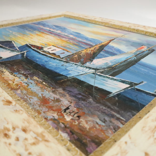 Handgeschilderd Schilderij 'Bootjes op het strand'