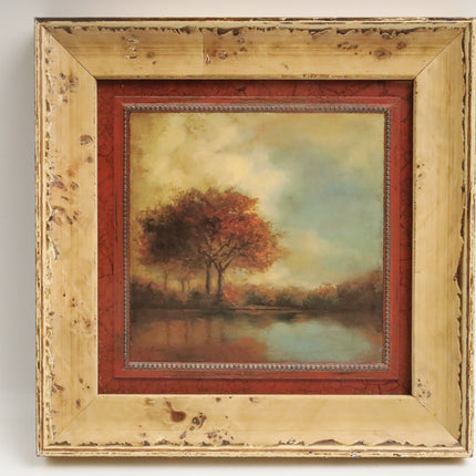 Poster achter glas 'Bomen bij meer'