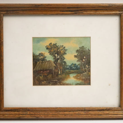 Poster achter glas 'Huisje bij meer'