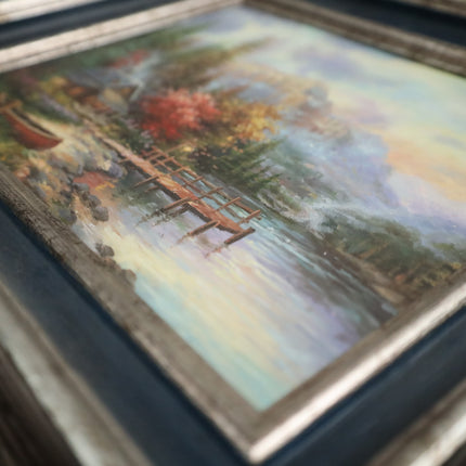 Handgeschilderd Schilderij 'Huisje bij het meer'