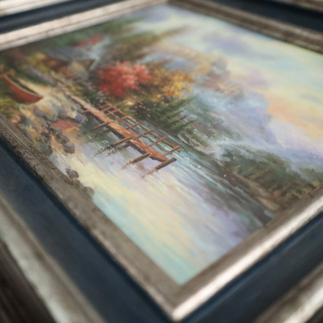 Handgeschilderd Schilderij 'Huisje bij het meer'