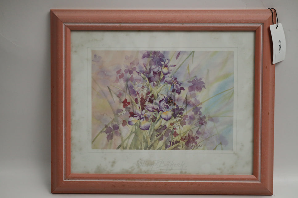 Poster achter glas 'Paarse Bloemen'