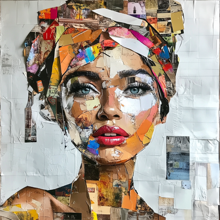 Schilderij 'Vrouw in Collage van Krantenknipsels'