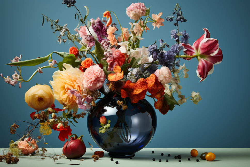 Schilderij 'Bloemstuk Blue Delight'