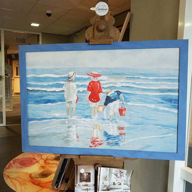 Handgeschilderd Canvas 'Wandeling op strand'