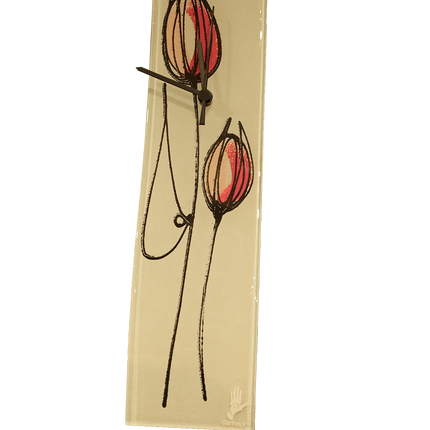 Wandklok met artistieke bloemen roze