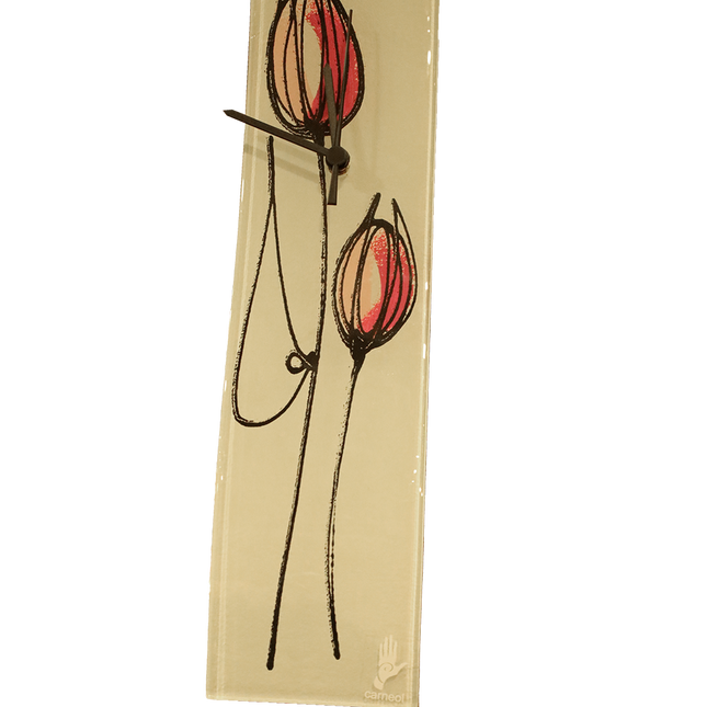 Wandklok met artistieke bloemen roze