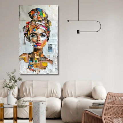 Schilderij 'Vrouw in Collage van Krantenknipsels'
