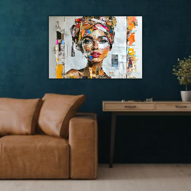 Schilderij 'Vrouw in collage van Krantenknipsels 2.0'