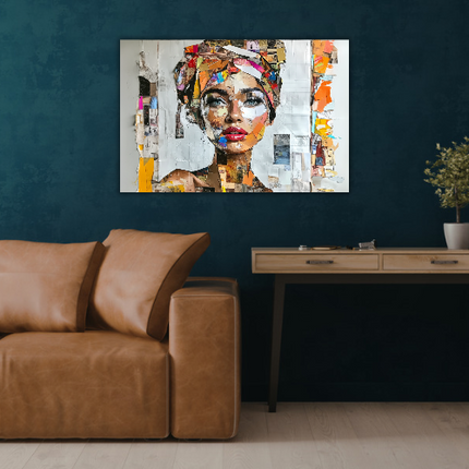 Schilderij 'Vrouw in collage van Krantenknipsels 2.0'