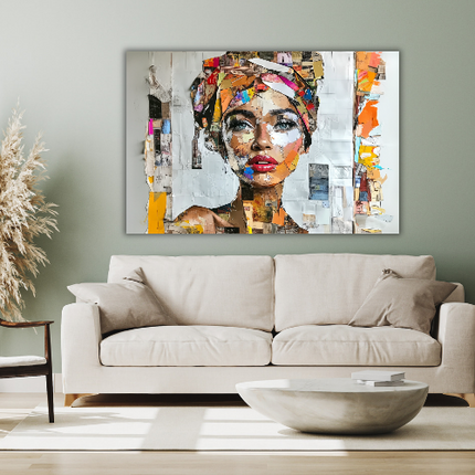 Schilderij 'Vrouw in collage van Krantenknipsels 2.0'
