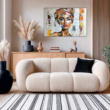 Schilderij 'Vrouw in collage van Krantenknipsels 2.0'