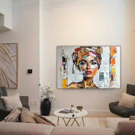 Schilderij 'Vrouw in collage van Krantenknipsels 2.0'