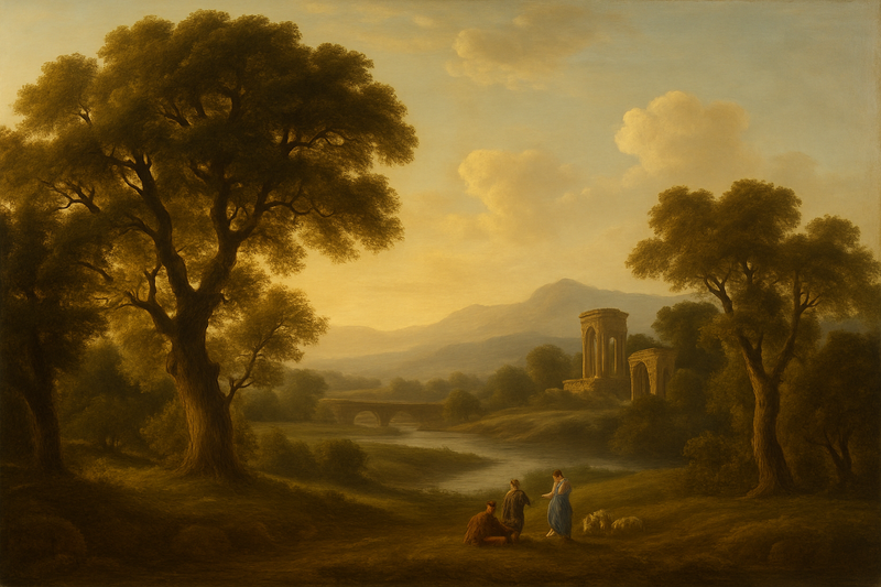 A classic old traditional landscape artwork.