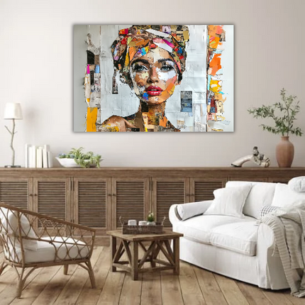 Schilderij 'Vrouw in collage van Krantenknipsels 2.0'